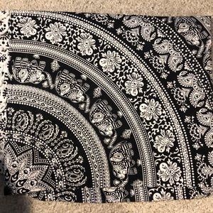 Elephant print, black and white tapestry.